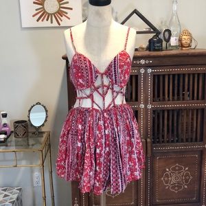 LF Red Boho Cutout Romper